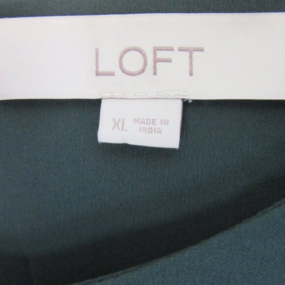 LOFT Dark Green Keyhole Back Long Sleeve XL Career Blouse - Picture 2 of 4